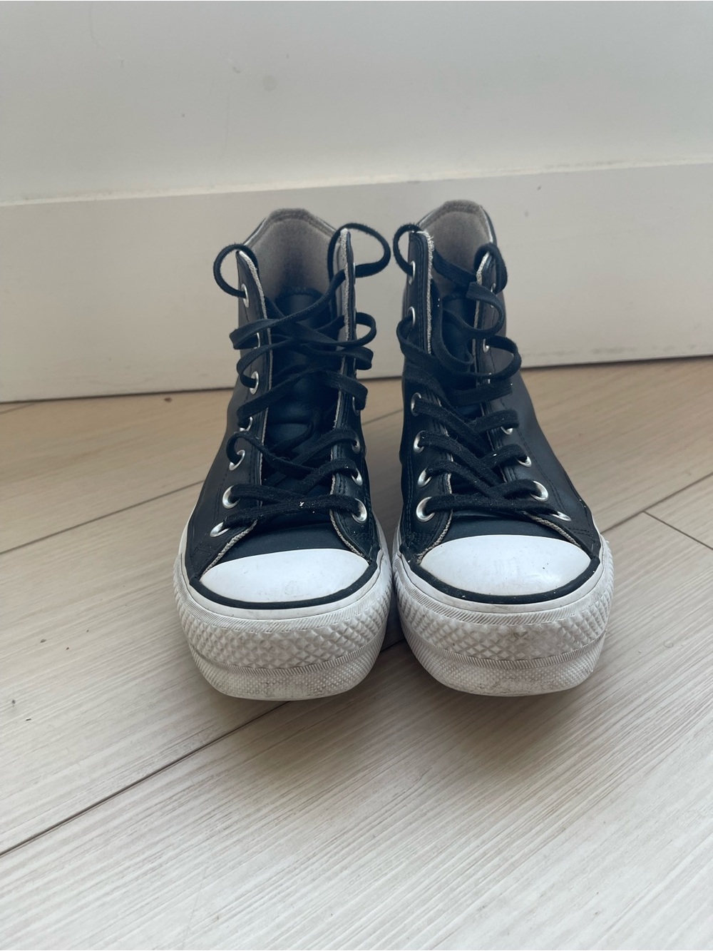 Black High-Top Platform Lace-Up Sneakers with White Toe